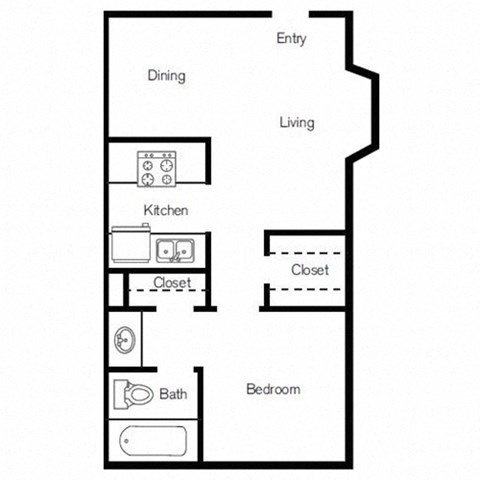 a floor plan of a studio apartment with a bedroom and a living room